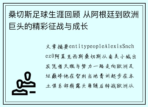 桑切斯足球生涯回顾 从阿根廷到欧洲巨头的精彩征战与成长
